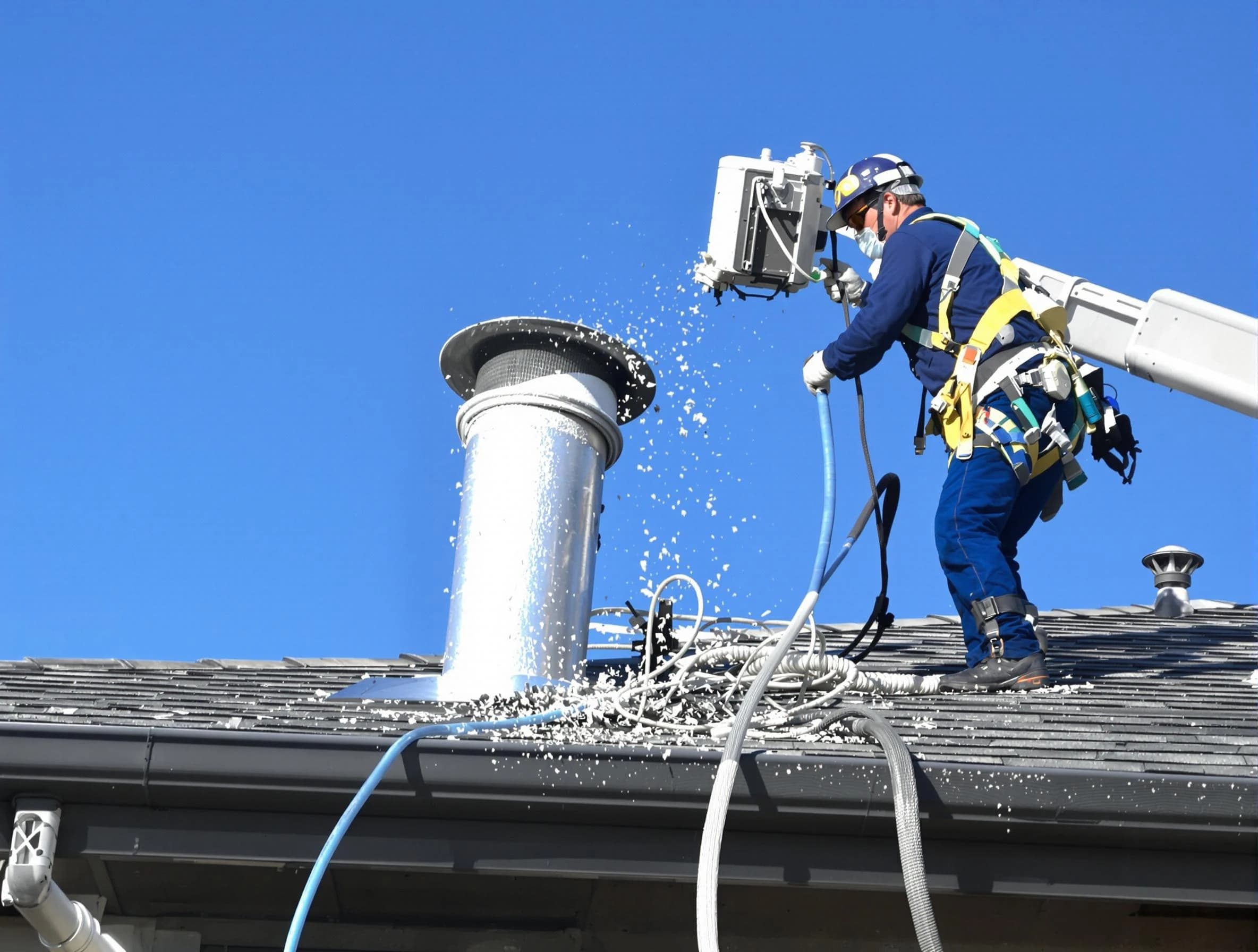 Lewisburg Dryer Vent Cleaning certified technician safely cleaning a roof-mounted dryer vent in Lewisburg