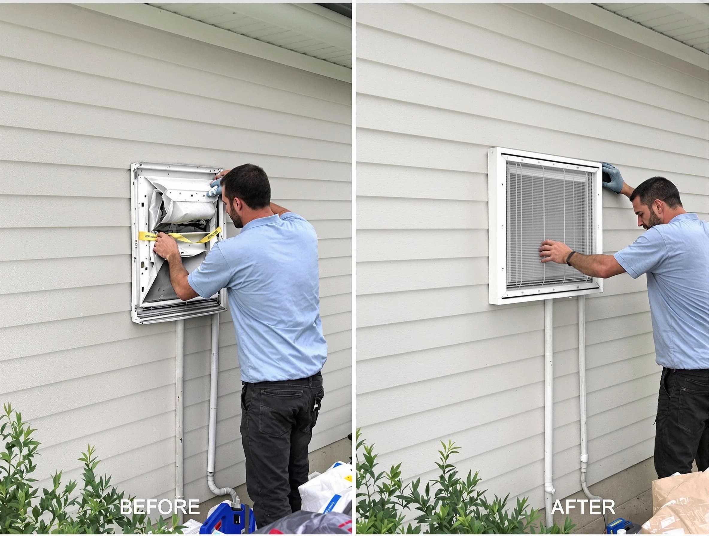 Lewisburg Dryer Vent Cleaning technician installing high-quality dryer vent cover at a residential property in Lewisburg