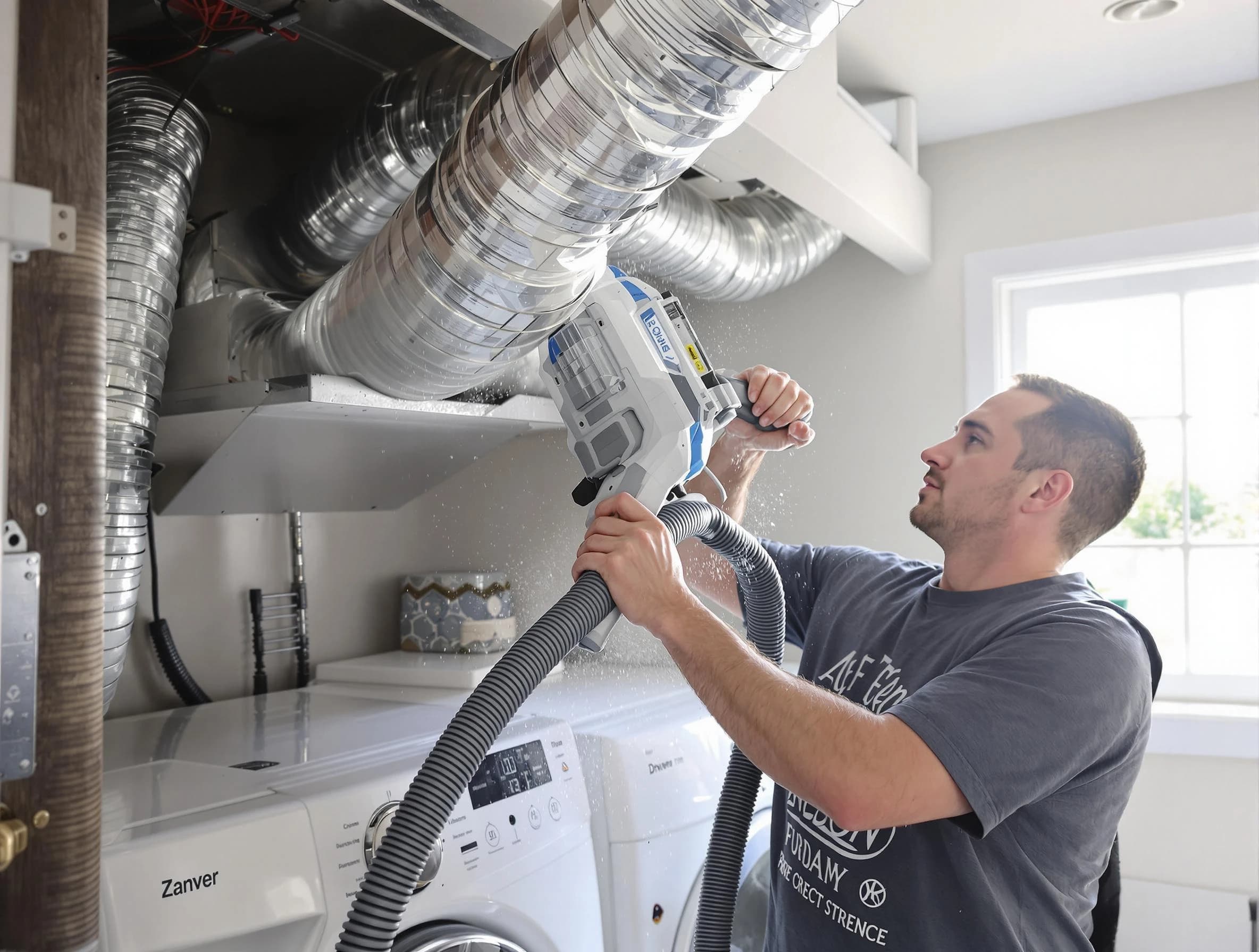 Lewisburg Dryer Vent Cleaning specialist cleaning deep within a dryer vent duct system in Lewisburg